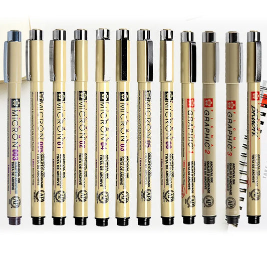 Micron Pen Liner Dibujo Fineliner Pen Set Negro Tinta impermeable Rotulador para bocetos Suministros de arte escolar Letras Anime Pen 003 005 01