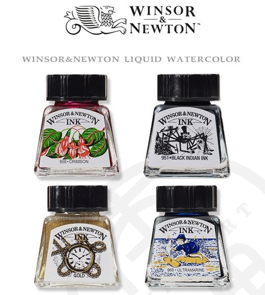 WINSOR & NEWTON-tinta líquida de acuarela británica, pintura de acuarela impermeable, caligrafía, pintura, tinta de Color