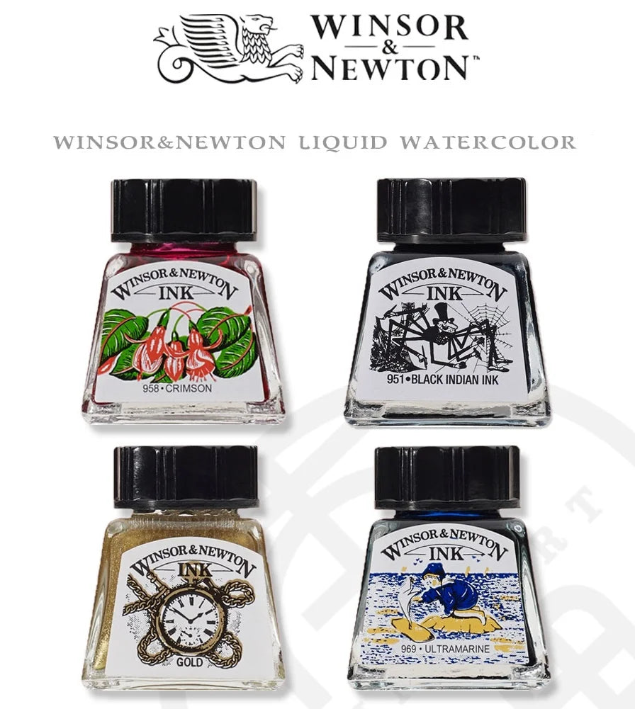 WINSOR & NEWTON-tinta líquida de acuarela británica, pintura de acuarela impermeable, caligrafía, pintura, tinta de Color