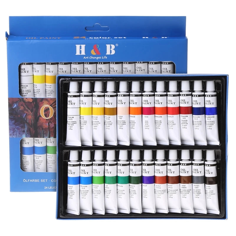 24 colores pintura al óleo profesional pigmento para dibujo juego de tubos de 12ml suministros de arte artístico