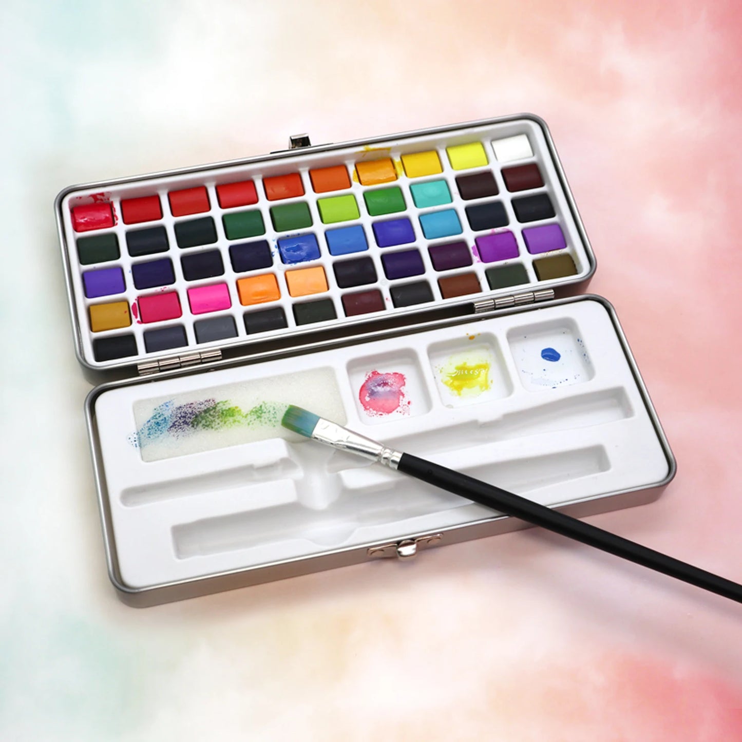 SeamiArt-Juego de pintura de acuarela sólida, caja de Metal portátil, pigmento de pintura para principiantes, suministros de arte de paleta de colores de dibujo, 50 colores