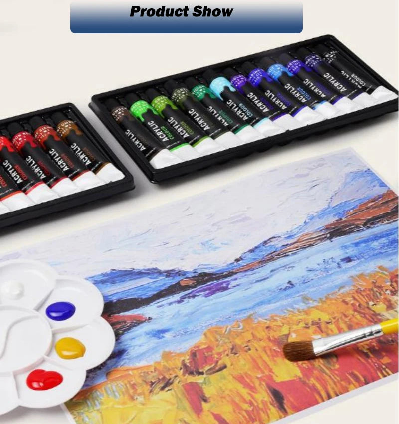 Pintura acrílica 12/24 con pincel y paleta, tubo de pintura acrílica impermeable para madera/lienzo/tela, Kit de dibujo artístico, 12 ML